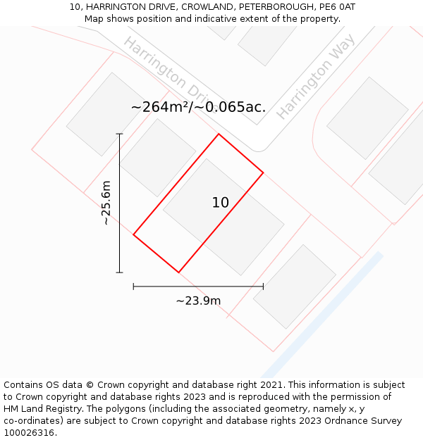 10, HARRINGTON DRIVE, CROWLAND, PETERBOROUGH, PE6 0AT: Plot and title map
