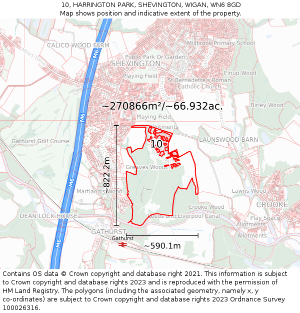 10, HARRINGTON PARK, SHEVINGTON, WIGAN, WN6 8GD: Plot and title map