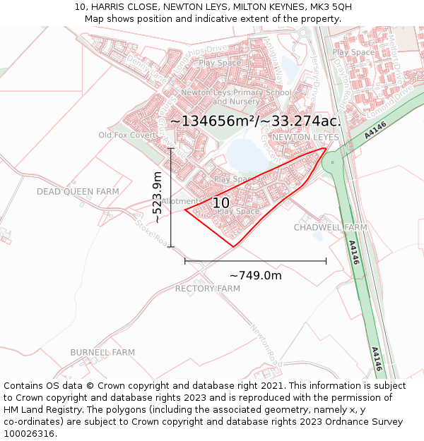 10, HARRIS CLOSE, NEWTON LEYS, MILTON KEYNES, MK3 5QH: Plot and title map