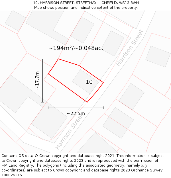 10, HARRISON STREET, STREETHAY, LICHFIELD, WS13 8WH: Plot and title map