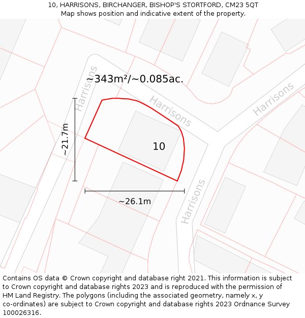 10, HARRISONS, BIRCHANGER, BISHOP'S STORTFORD, CM23 5QT: Plot and title map