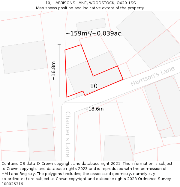 10, HARRISONS LANE, WOODSTOCK, OX20 1SS: Plot and title map