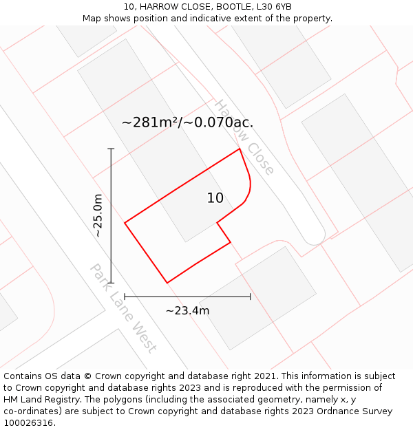 10, HARROW CLOSE, BOOTLE, L30 6YB: Plot and title map