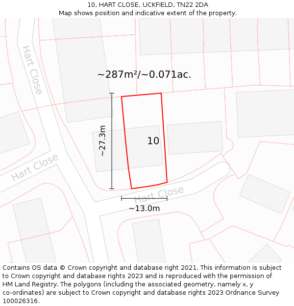 10, HART CLOSE, UCKFIELD, TN22 2DA: Plot and title map