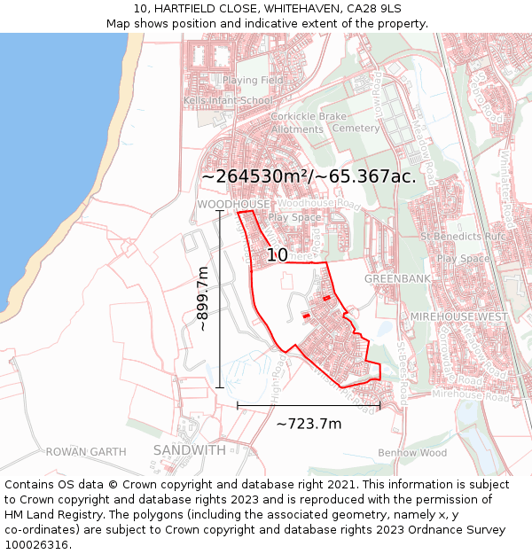 10, HARTFIELD CLOSE, WHITEHAVEN, CA28 9LS: Plot and title map