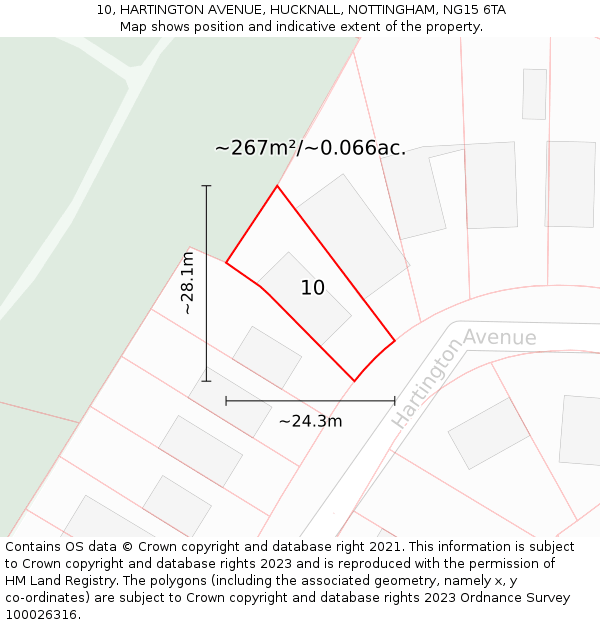 10, HARTINGTON AVENUE, HUCKNALL, NOTTINGHAM, NG15 6TA: Plot and title map