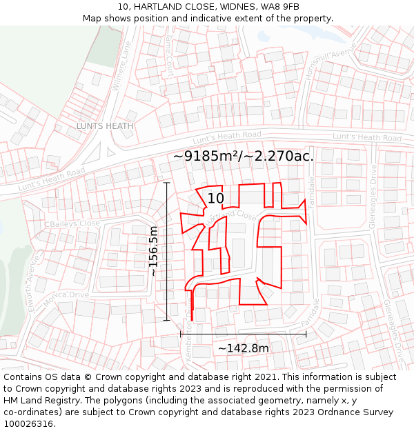 10, HARTLAND CLOSE, WIDNES, WA8 9FB: Plot and title map