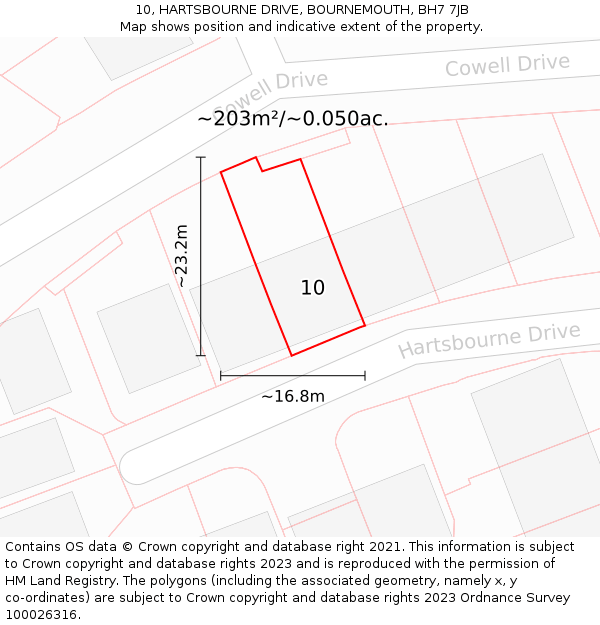 10, HARTSBOURNE DRIVE, BOURNEMOUTH, BH7 7JB: Plot and title map
