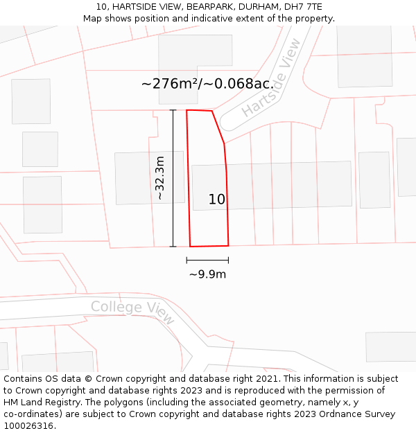 10, HARTSIDE VIEW, BEARPARK, DURHAM, DH7 7TE: Plot and title map
