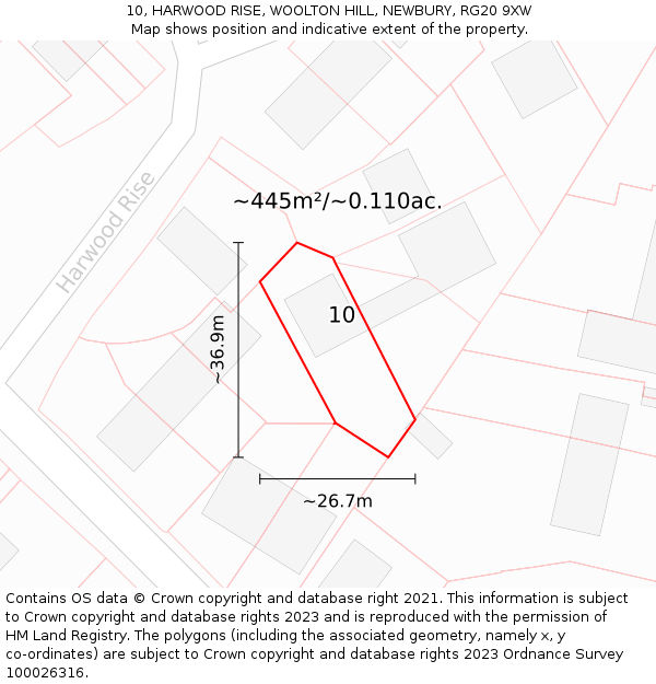 10, HARWOOD RISE, WOOLTON HILL, NEWBURY, RG20 9XW: Plot and title map