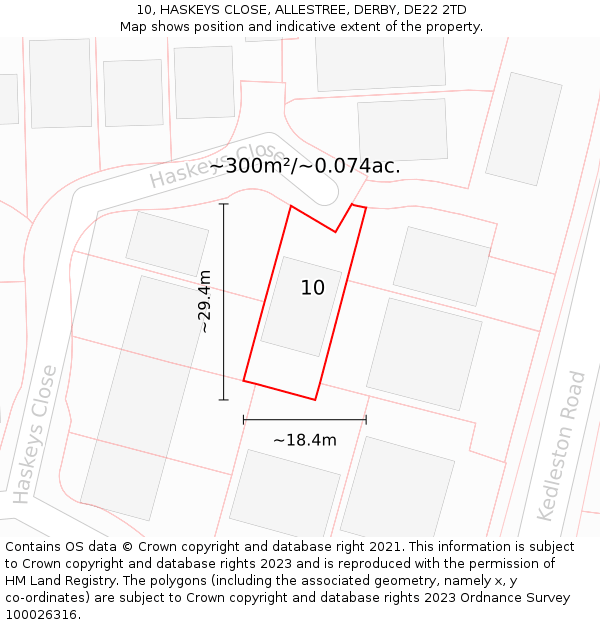 10, HASKEYS CLOSE, ALLESTREE, DERBY, DE22 2TD: Plot and title map