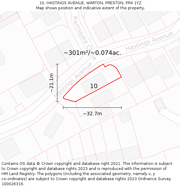 10, HASTINGS AVENUE, WARTON, PRESTON, PR4 1YZ: Plot and title map