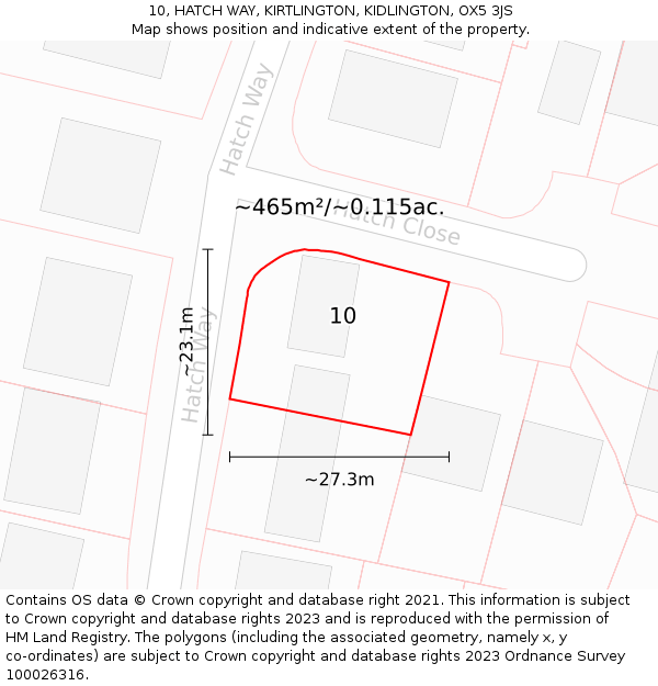 10, HATCH WAY, KIRTLINGTON, KIDLINGTON, OX5 3JS: Plot and title map