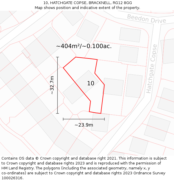 10, HATCHGATE COPSE, BRACKNELL, RG12 8GG: Plot and title map
