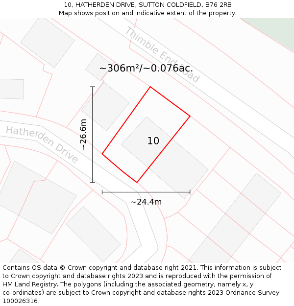 10, HATHERDEN DRIVE, SUTTON COLDFIELD, B76 2RB: Plot and title map