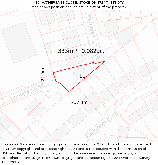 10, HATHERSAGE CLOSE, STOKE-ON-TRENT, ST3 5TY: Plot and title map