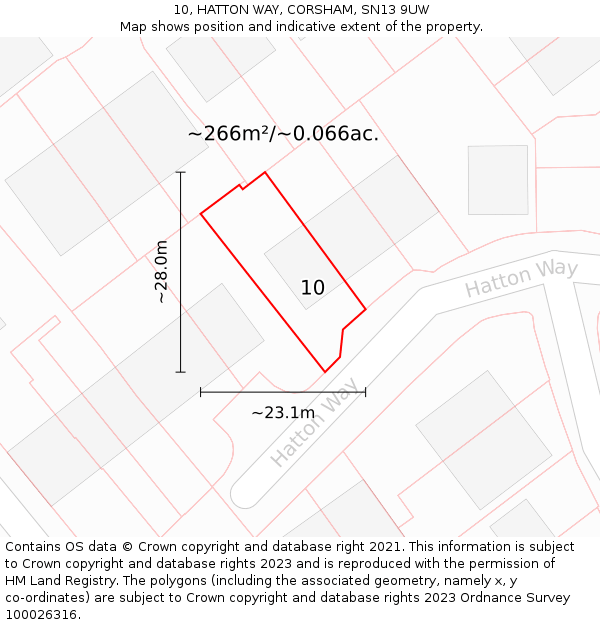 10, HATTON WAY, CORSHAM, SN13 9UW: Plot and title map