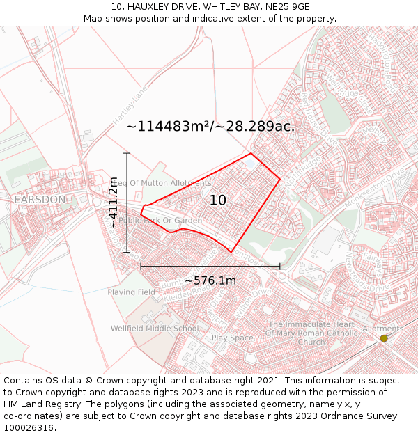 10, HAUXLEY DRIVE, WHITLEY BAY, NE25 9GE: Plot and title map