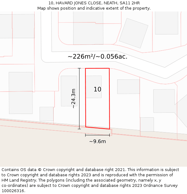 10, HAVARD JONES CLOSE, NEATH, SA11 2HR: Plot and title map