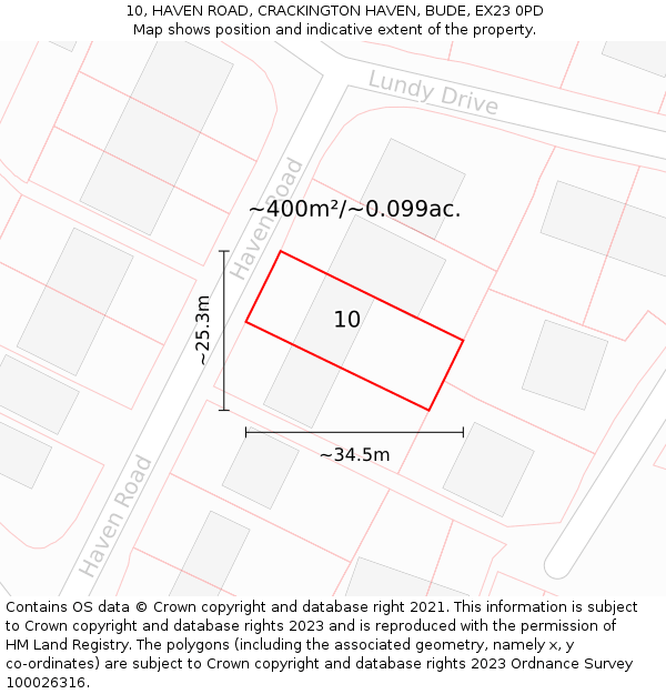 10, HAVEN ROAD, CRACKINGTON HAVEN, BUDE, EX23 0PD: Plot and title map