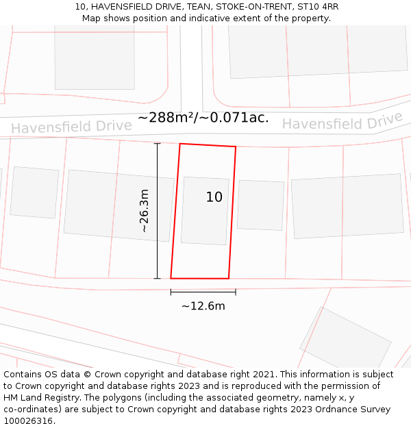 10, HAVENSFIELD DRIVE, TEAN, STOKE-ON-TRENT, ST10 4RR: Plot and title map