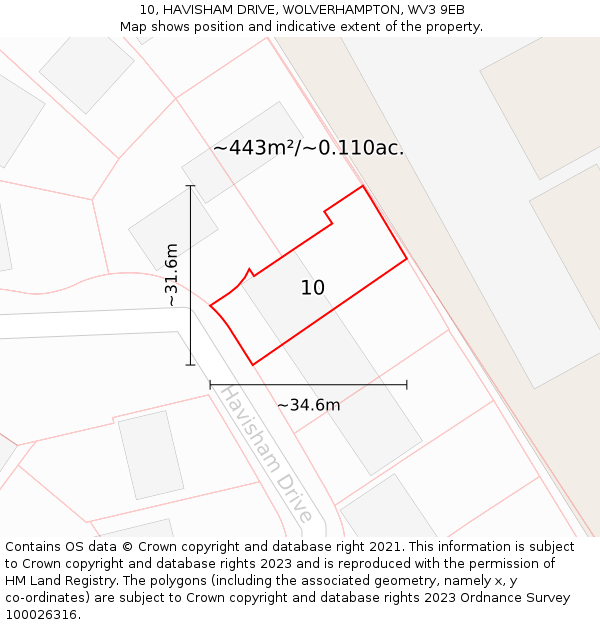 10, HAVISHAM DRIVE, WOLVERHAMPTON, WV3 9EB: Plot and title map