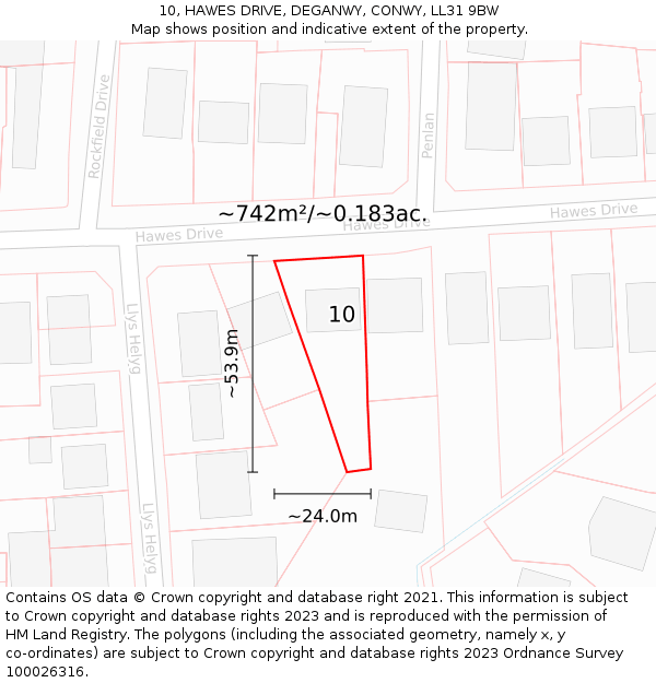 10, HAWES DRIVE, DEGANWY, CONWY, LL31 9BW: Plot and title map