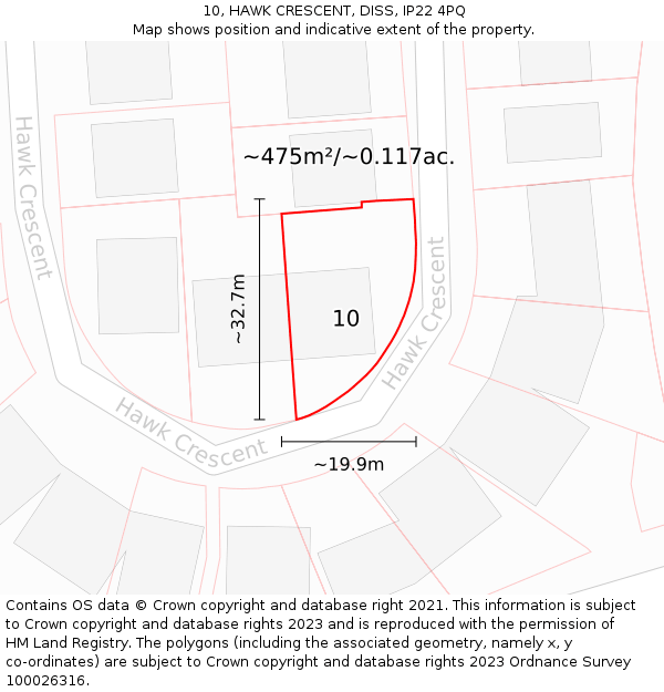 10, HAWK CRESCENT, DISS, IP22 4PQ: Plot and title map