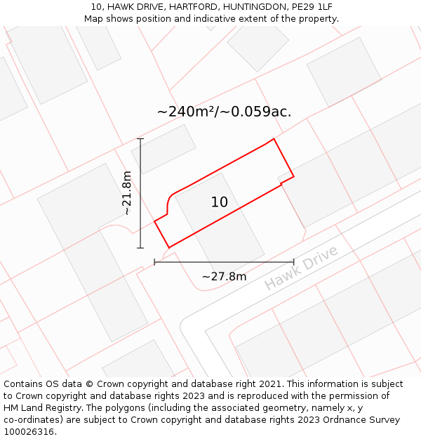10, HAWK DRIVE, HARTFORD, HUNTINGDON, PE29 1LF: Plot and title map