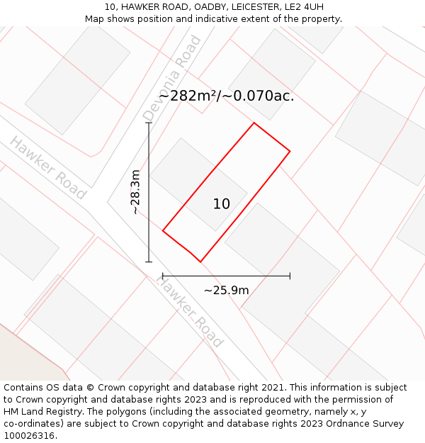 10, HAWKER ROAD, OADBY, LEICESTER, LE2 4UH: Plot and title map