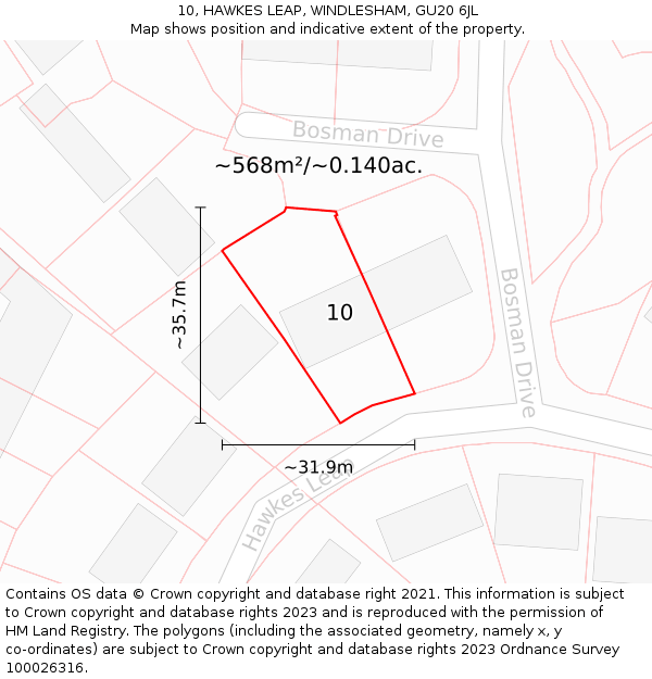 10, HAWKES LEAP, WINDLESHAM, GU20 6JL: Plot and title map