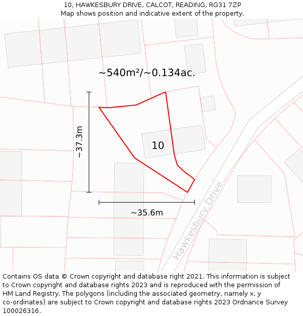 10, HAWKESBURY DRIVE, CALCOT, READING, RG31 7ZP: Plot and title map