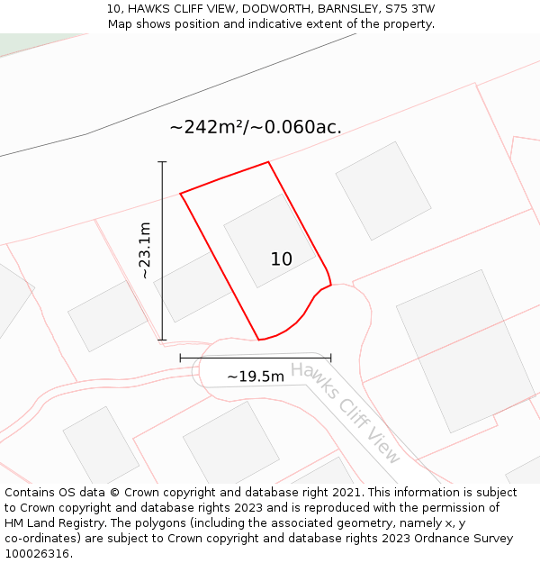 10, HAWKS CLIFF VIEW, DODWORTH, BARNSLEY, S75 3TW: Plot and title map