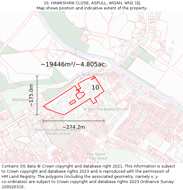 10, HAWKSHAW CLOSE, ASPULL, WIGAN, WN2 1EJ: Plot and title map