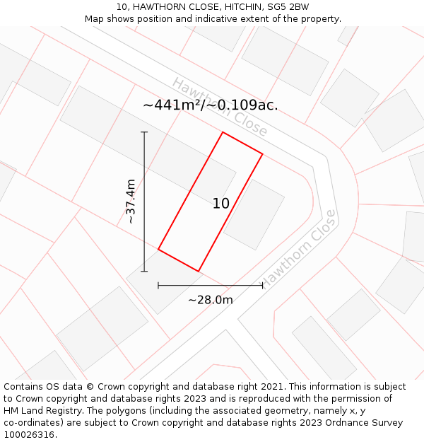 10, HAWTHORN CLOSE, HITCHIN, SG5 2BW: Plot and title map