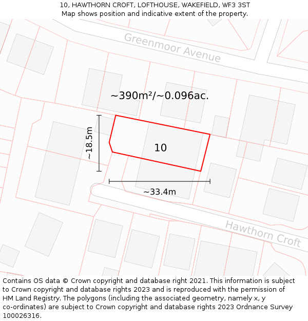 10, HAWTHORN CROFT, LOFTHOUSE, WAKEFIELD, WF3 3ST: Plot and title map