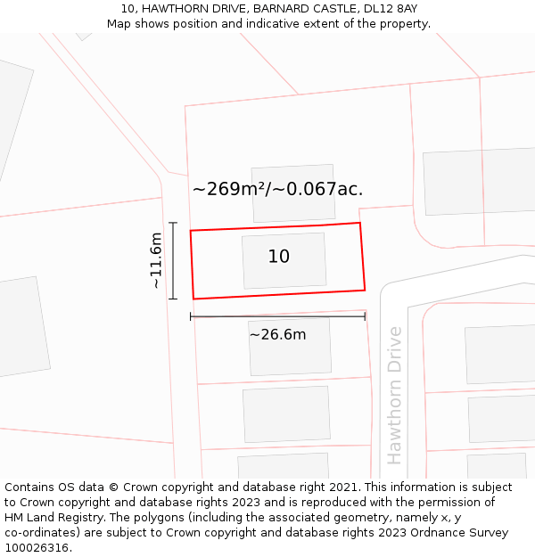 10, HAWTHORN DRIVE, BARNARD CASTLE, DL12 8AY: Plot and title map