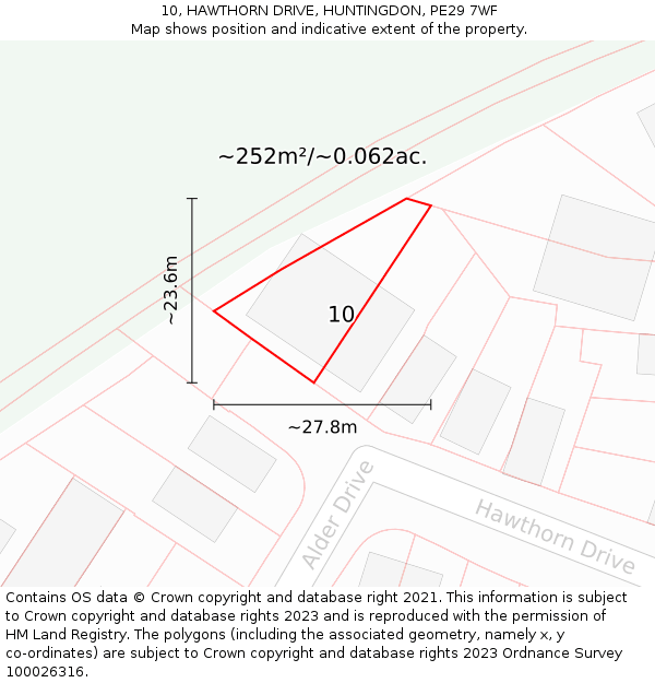 10, HAWTHORN DRIVE, HUNTINGDON, PE29 7WF: Plot and title map