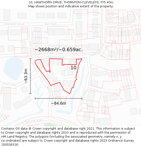 10, HAWTHORN DRIVE, THORNTON-CLEVELEYS, FY5 4GU: Plot and title map