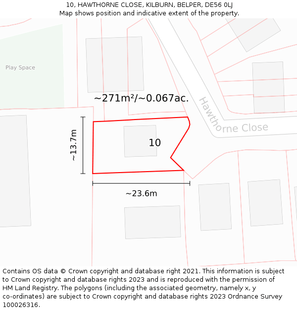 10, HAWTHORNE CLOSE, KILBURN, BELPER, DE56 0LJ: Plot and title map