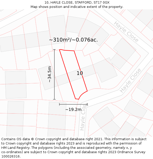 10, HAYLE CLOSE, STAFFORD, ST17 0GX: Plot and title map