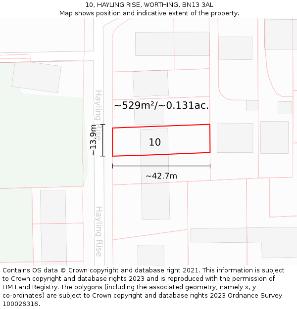 10, HAYLING RISE, WORTHING, BN13 3AL: Plot and title map