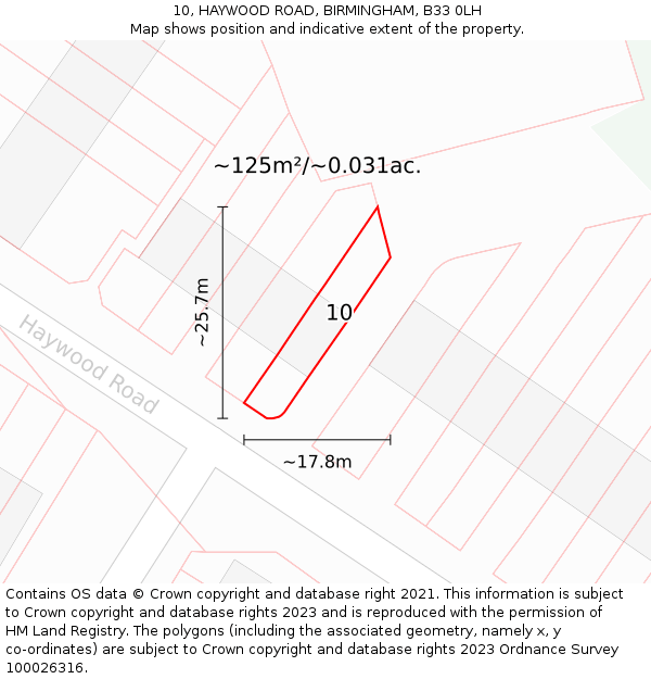 10, HAYWOOD ROAD, BIRMINGHAM, B33 0LH: Plot and title map