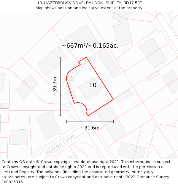 10, HAZEBROUCK DRIVE, BAILDON, SHIPLEY, BD17 5PE: Plot and title map