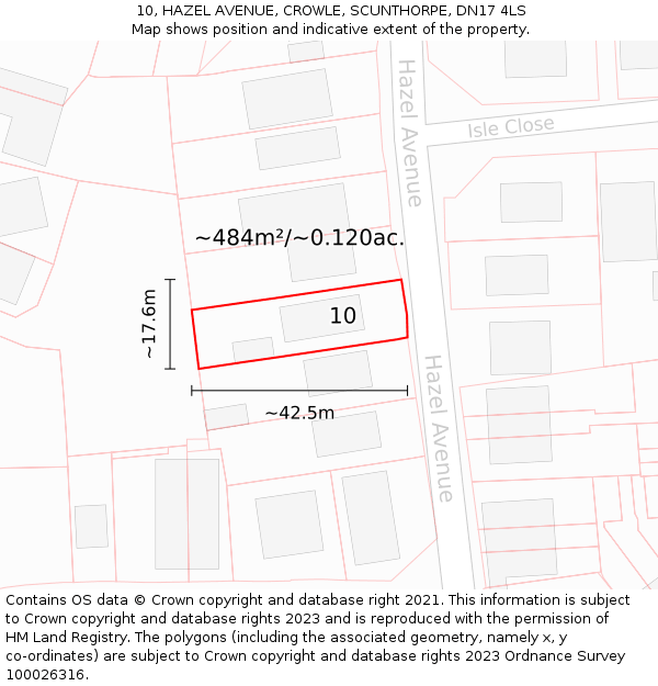 10, HAZEL AVENUE, CROWLE, SCUNTHORPE, DN17 4LS: Plot and title map