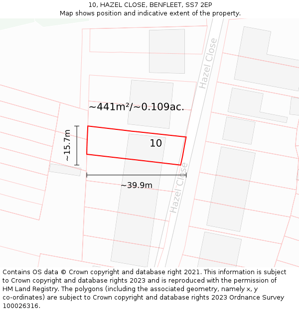 10, HAZEL CLOSE, BENFLEET, SS7 2EP: Plot and title map