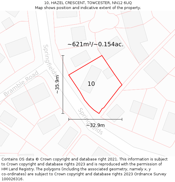 10, HAZEL CRESCENT, TOWCESTER, NN12 6UQ: Plot and title map