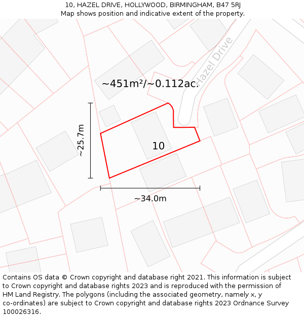 10, HAZEL DRIVE, HOLLYWOOD, BIRMINGHAM, B47 5RJ: Plot and title map
