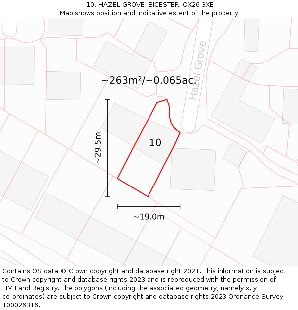 10, HAZEL GROVE, BICESTER, OX26 3XE: Plot and title map
