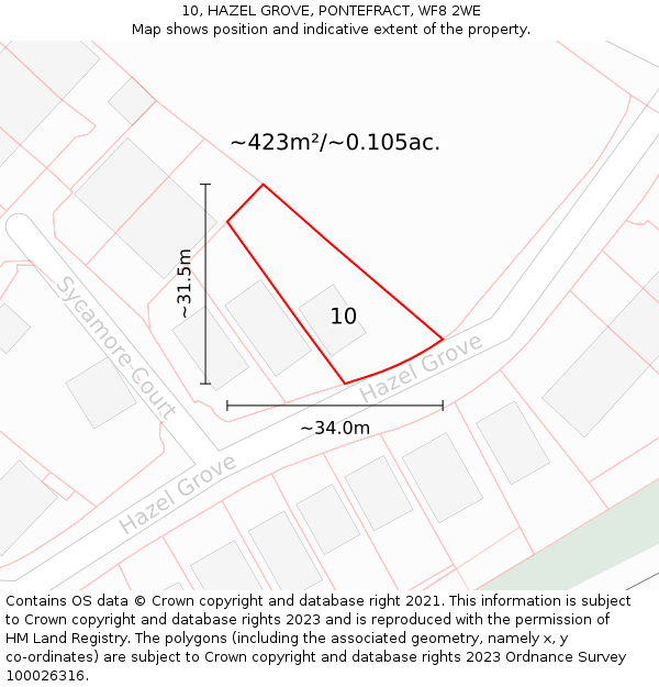 10, HAZEL GROVE, PONTEFRACT, WF8 2WE: Plot and title map